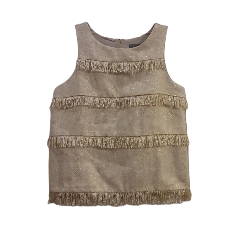 Anthropologie Sunday In Brooklyn Gold Metallic Fringe Tank Top Shirt Size S